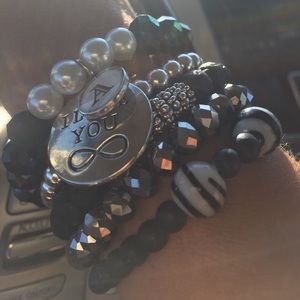 Black, white & silver bracelets